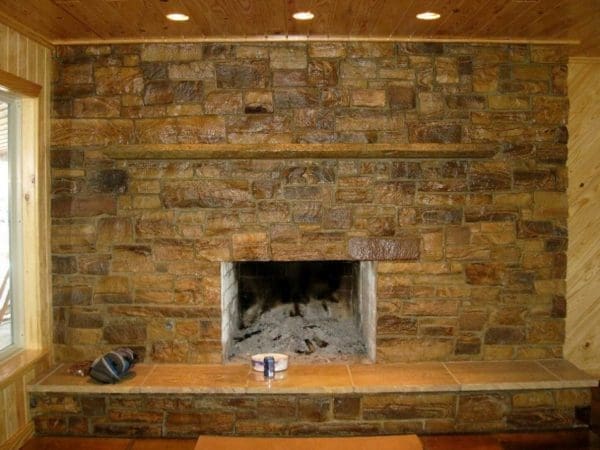 Brentwood Natural Stone Veneer Fireplace with High Gloss Sealer
