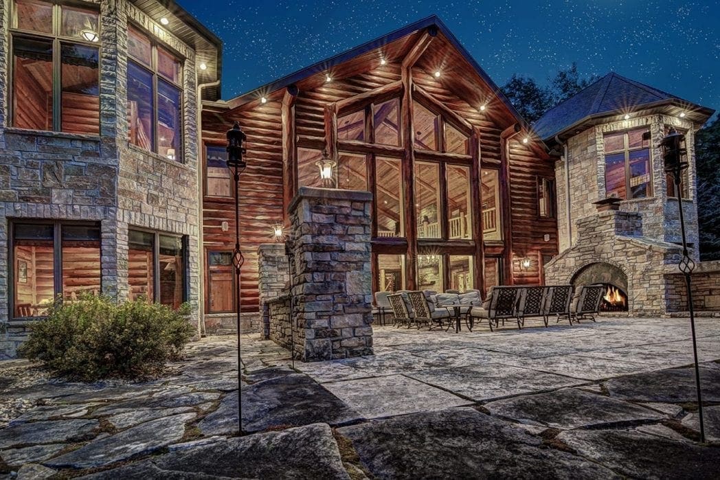 Cranberry Castle Custom Architectural Home with Natural Stone Twilight