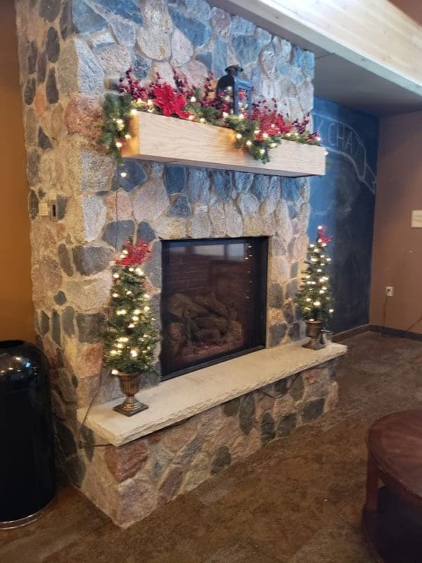 split Wisconsin granite fieldstone fireplace
