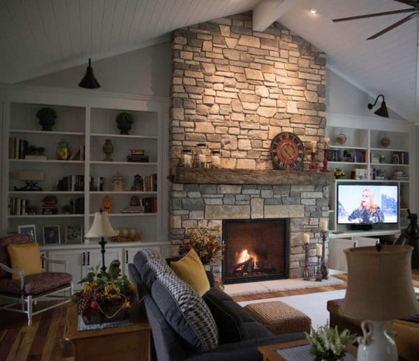 Interior Fireplace with Bismarck Natural Thin Stone Veneer