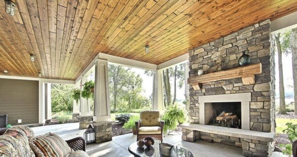 Covered Porch and Exterior Fireplace with Glendale Real Thin Stone Veneer