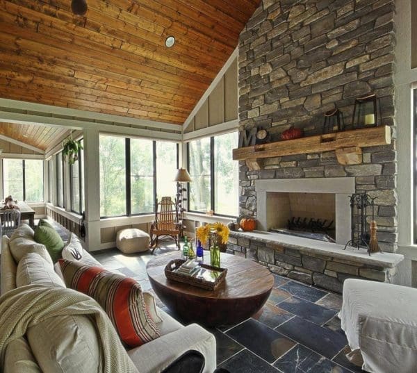 Interior Fireplace and Living Room with Glendale Real Stone Veneer