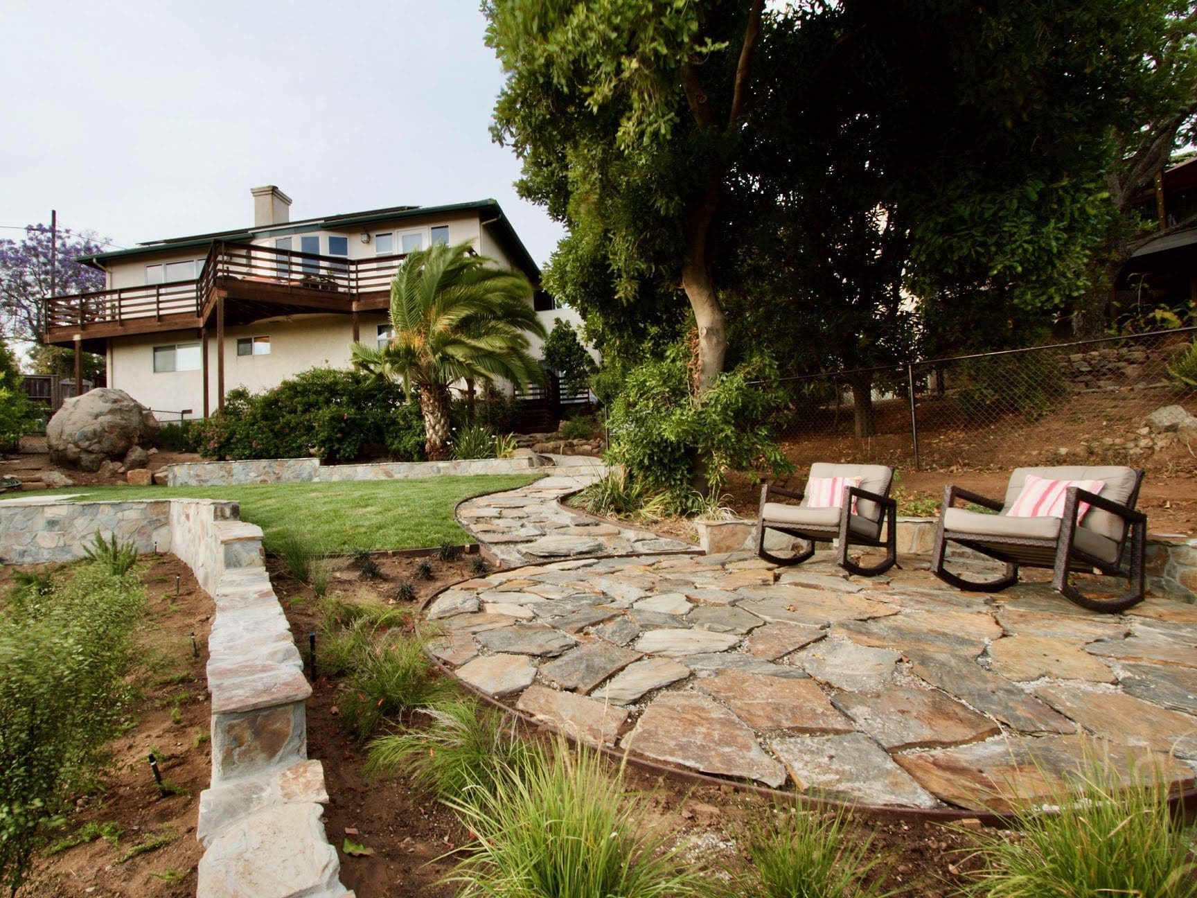 Natural stone patio and retaining walls