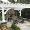 Outdoor living fireplace with Cape Cod natural thin stone veneer
