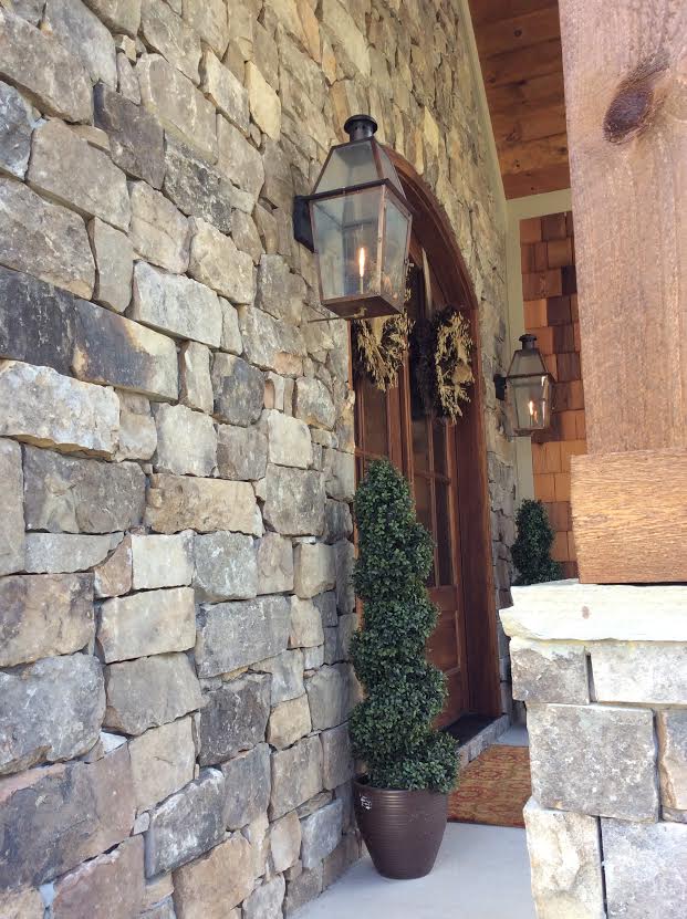 Front entrance accent wall with Dakota ashlar real stone veneer siding