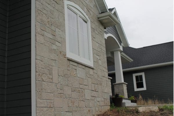 Exterior accent wall with Fond du Lac real thin stone veneer