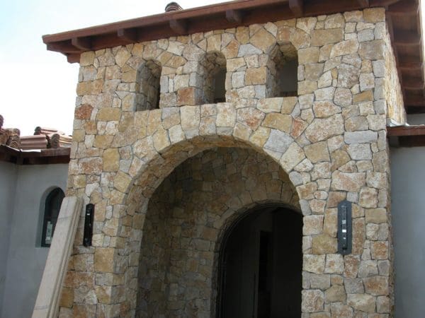Front entrance accent wall with Mediterra real thin stone veneer
