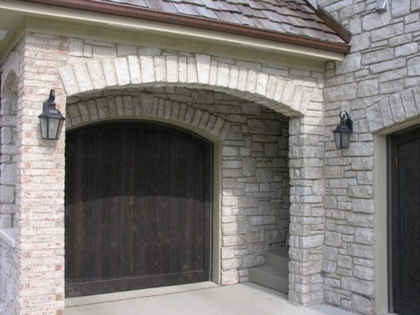 Garage with Promenade natural thin stone veneer