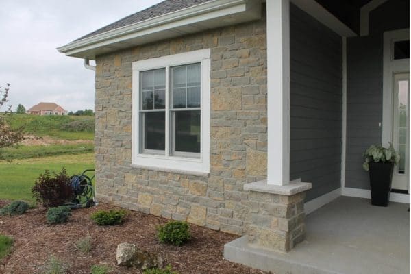 Exterior accent wall with Vineyard and Baltic Hills real stone veneer