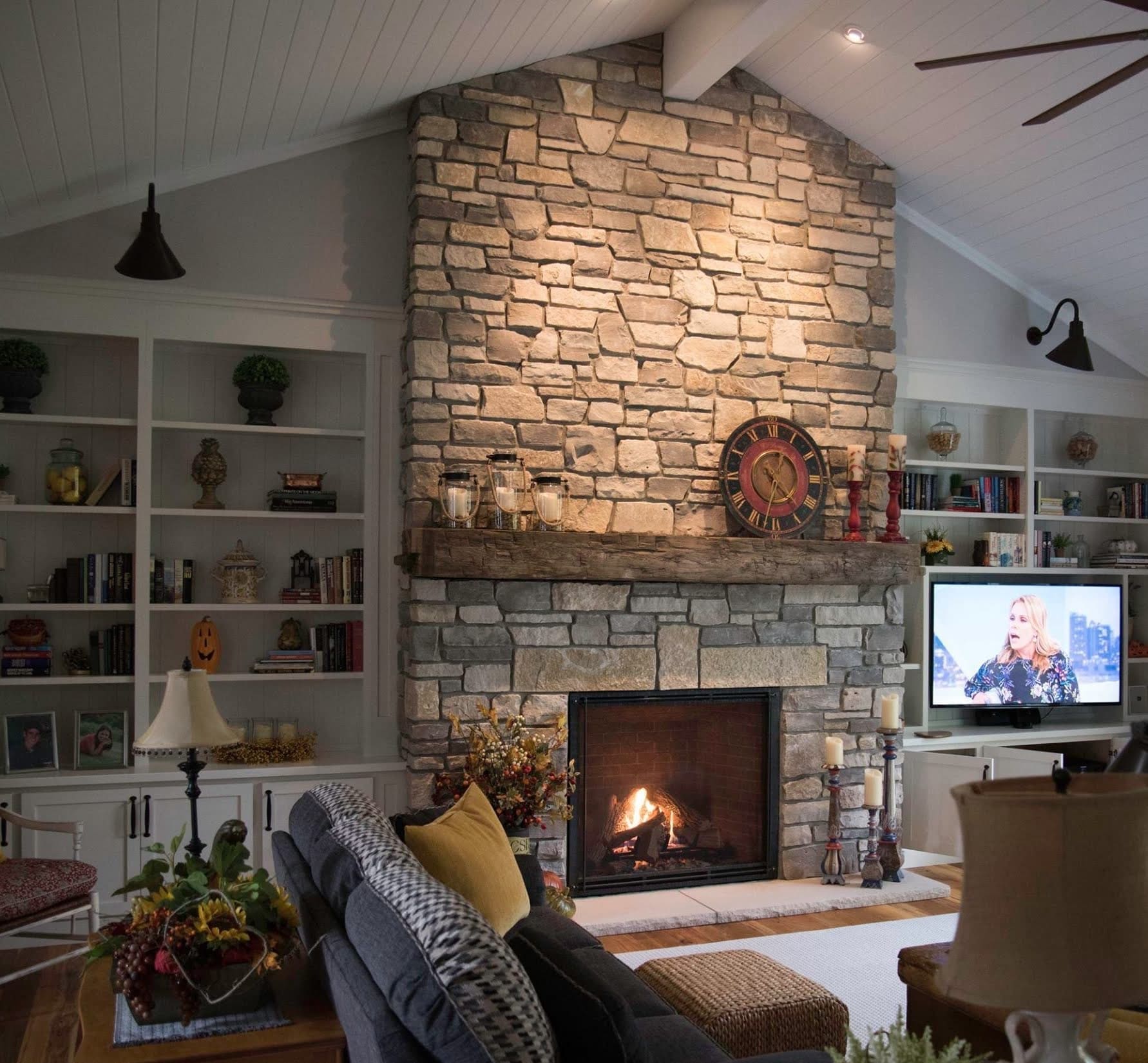 Bismarck Ashlar Style Real Stone Veneer Interior Fireplace