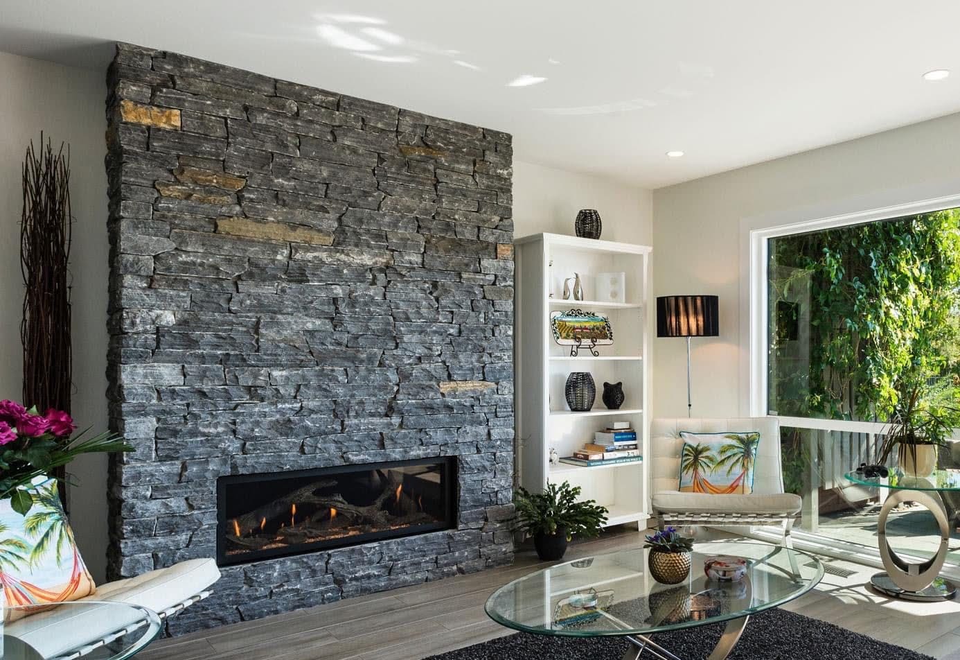 Everett Real Stone Veneer Interior Fireplace