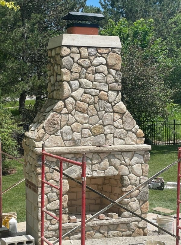 Sunset Point Real Thin Stone Veneer Outdoor Fireplace Install