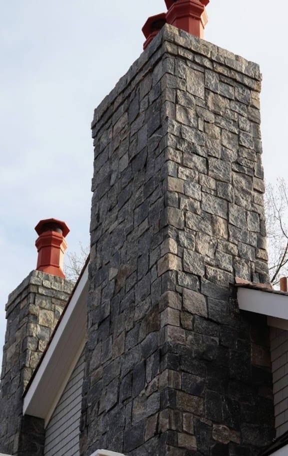 Camden and Narragansett Blend Natural Thin Stone Veneer Chimney