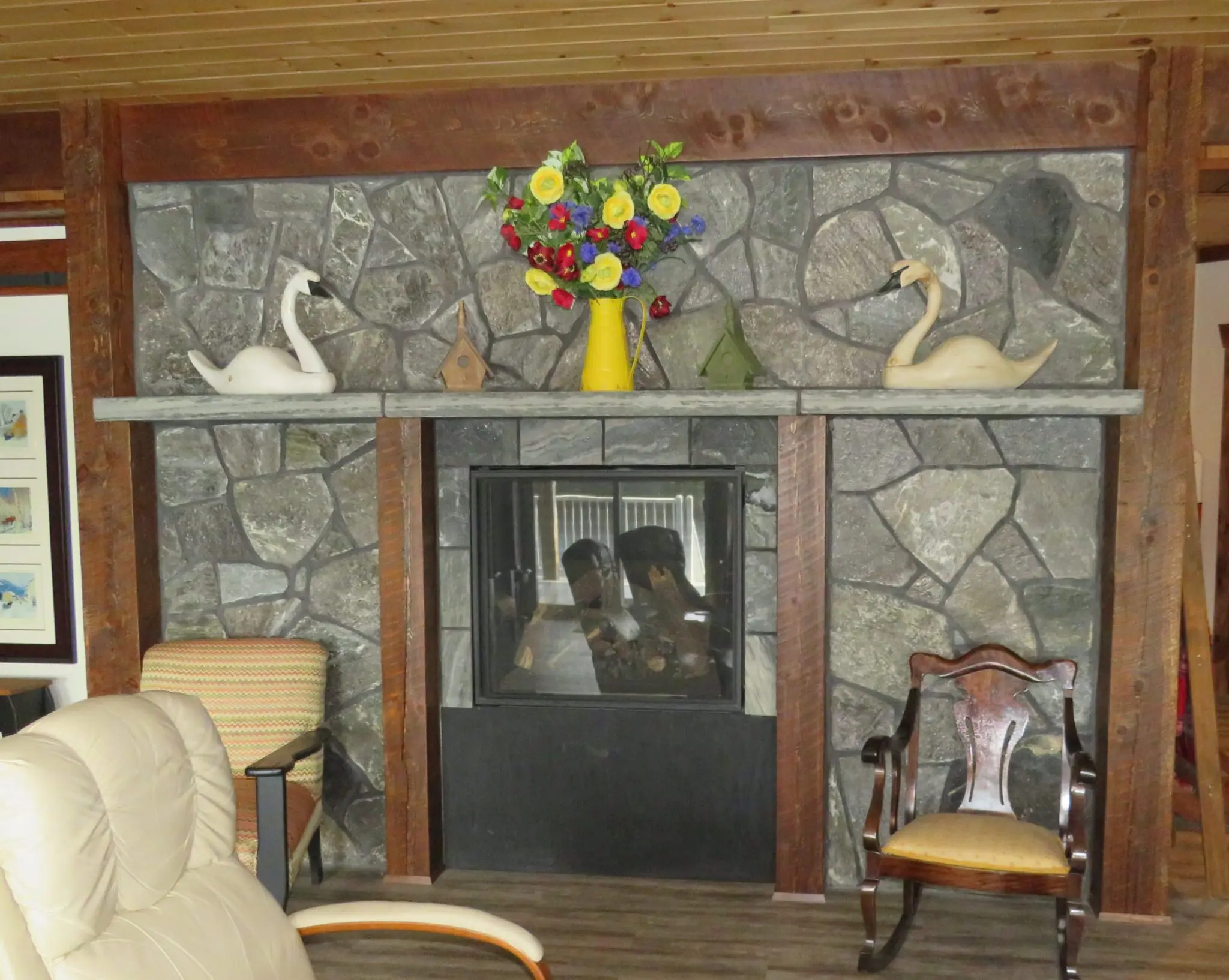 Concord Natural Granite Thin Stone Veneer Basement Fireplace
