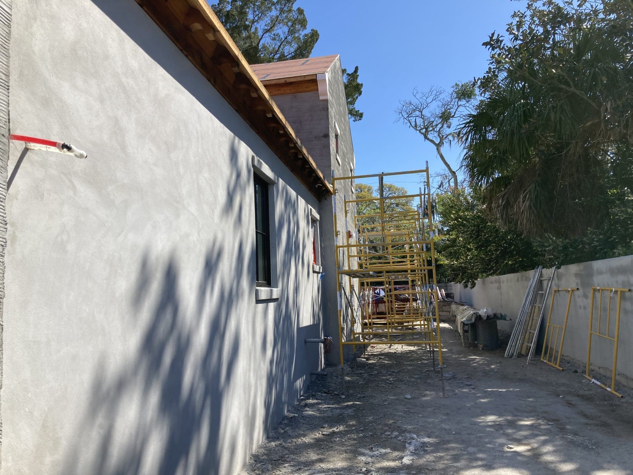 Close up of a wall prepped for natural stone veneer