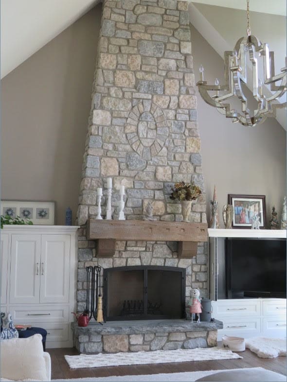 Chateau and Nottingham Real Tumbled Limestone Thin Veneer Interior Fireplace