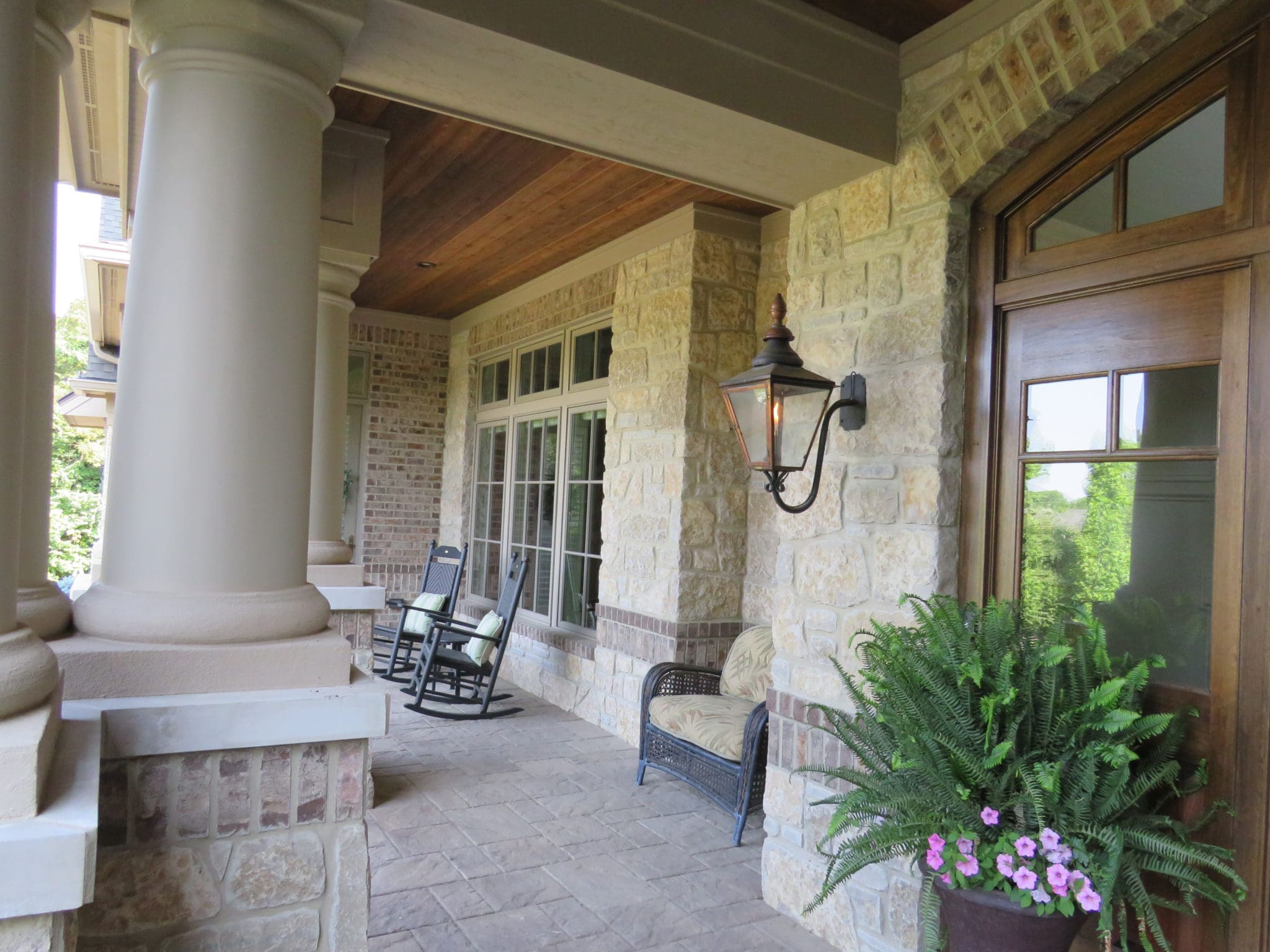 Chateau Natural Thin Stone Veneer Front Entrance with Brick