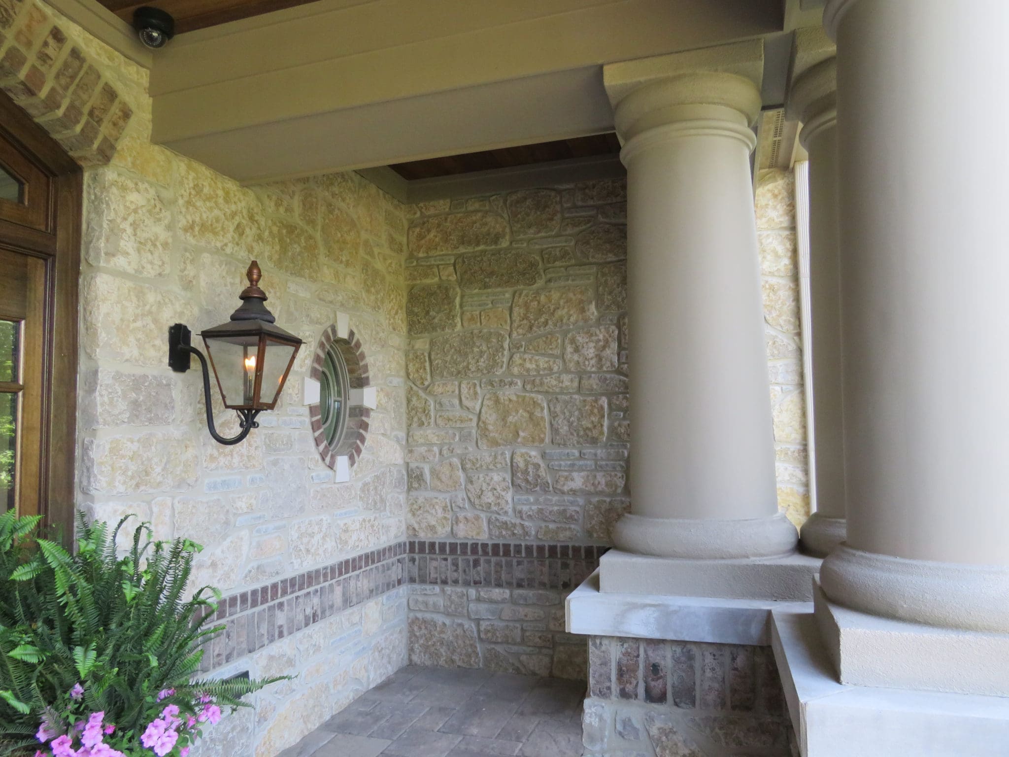 Chateau Natural Thin Stone Veneer Front Porch with Brick