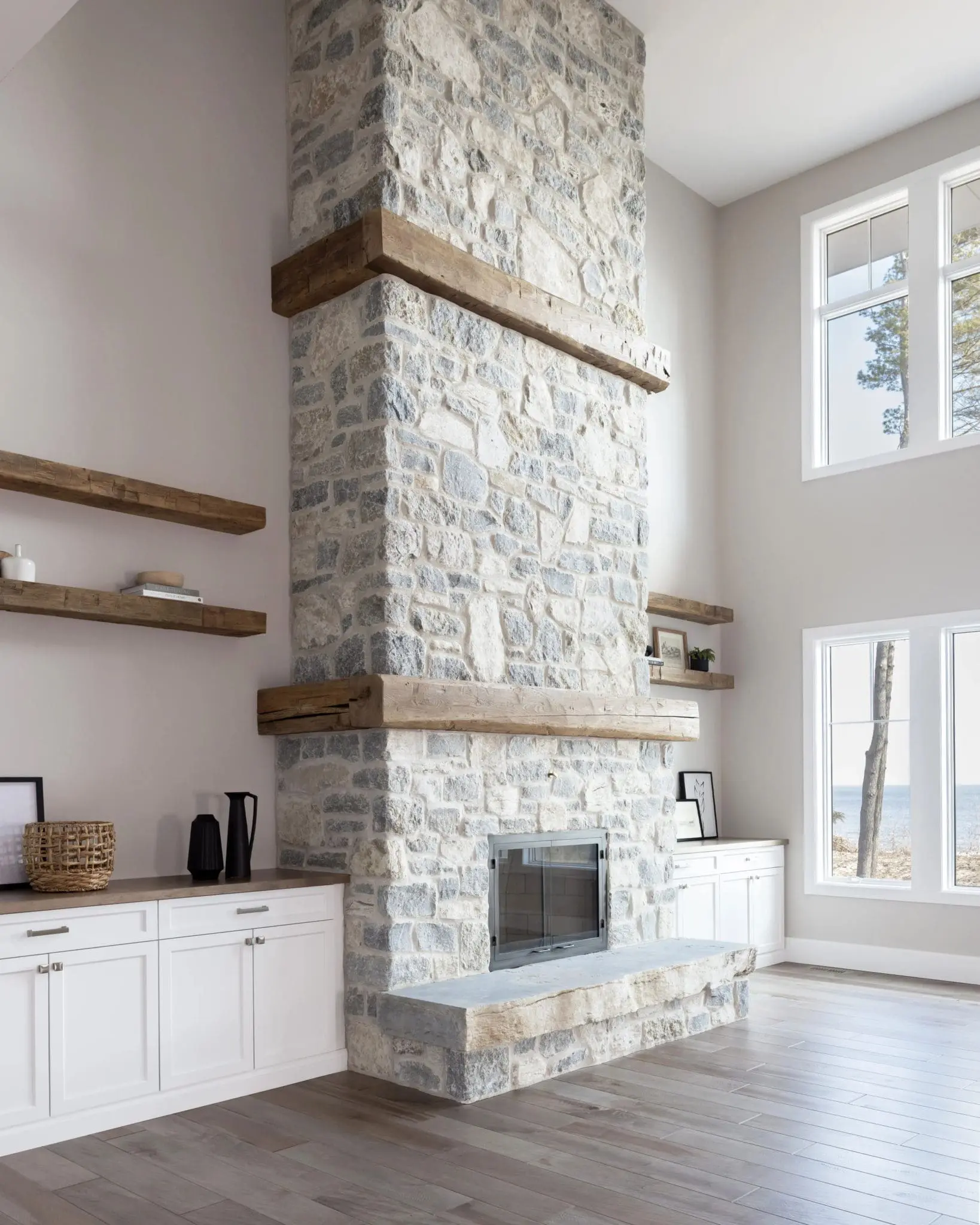 Nottingham Natural Stone Veneer Interior Fireplace with Custom Colors and White Mortar